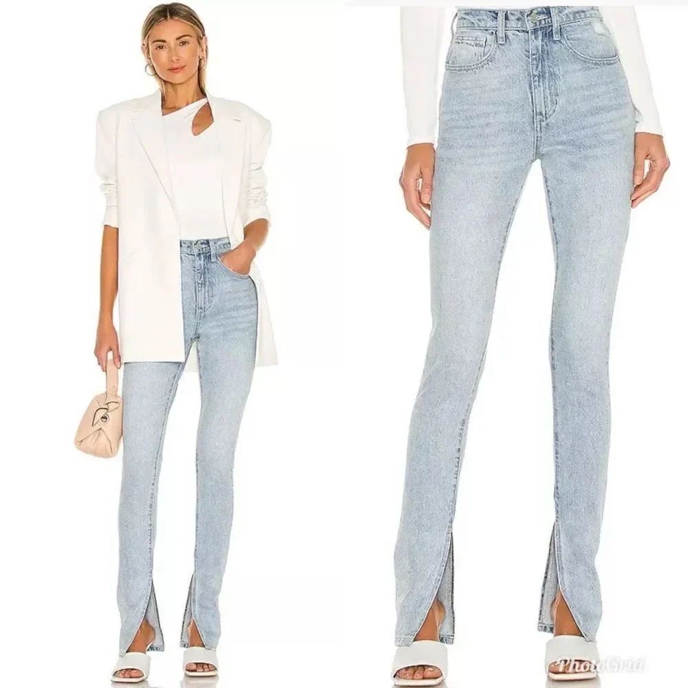 Revolve WeWoreWhat Stiletto Slit Jeans Studio Blue High Waisted Blogger Fave